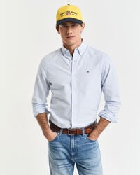 slim fit banker stripe classic oxford shirt - light blue