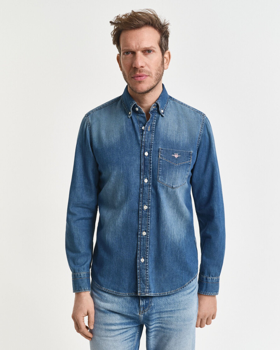 regular fit denim shirt - mid blue worn in