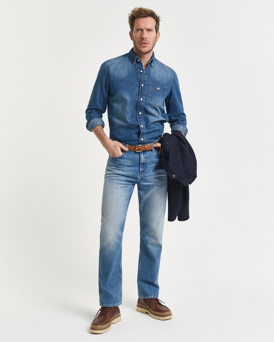 regular fit denim shirt - mid blue worn in