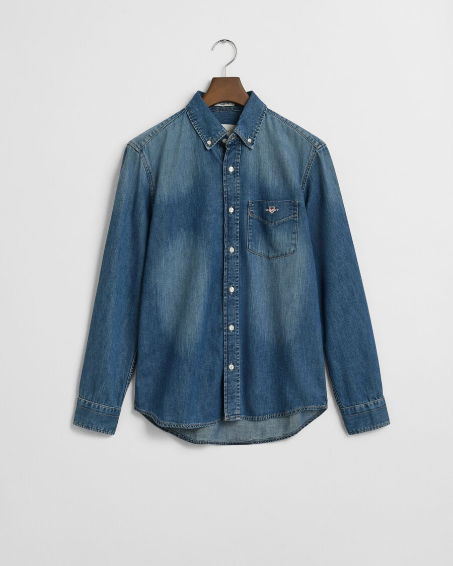 regular fit denim shirt - mid blue worn in