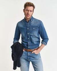 regular fit denim shirt - mid blue worn in