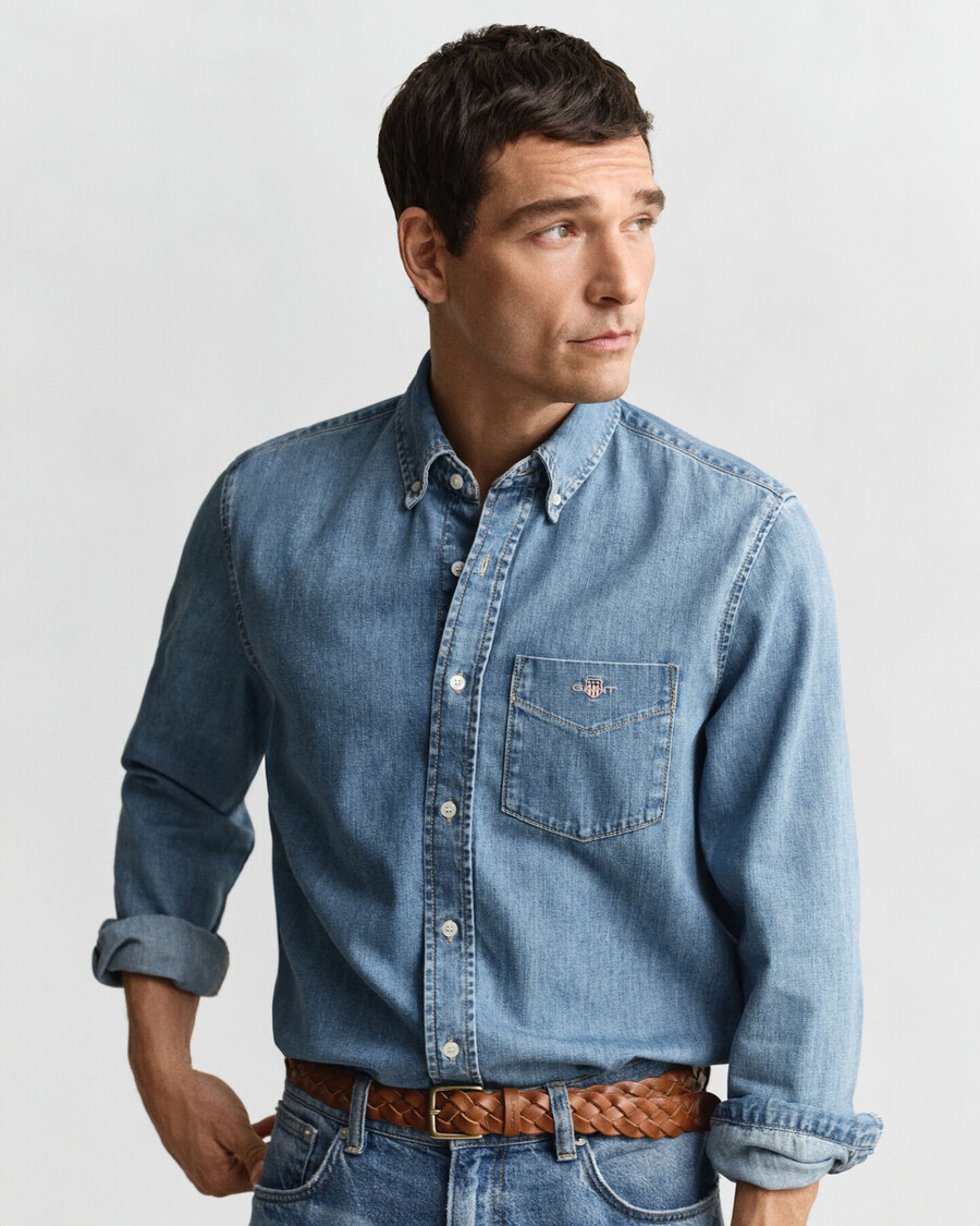 regular fit denim shirt - semi light blue worn in