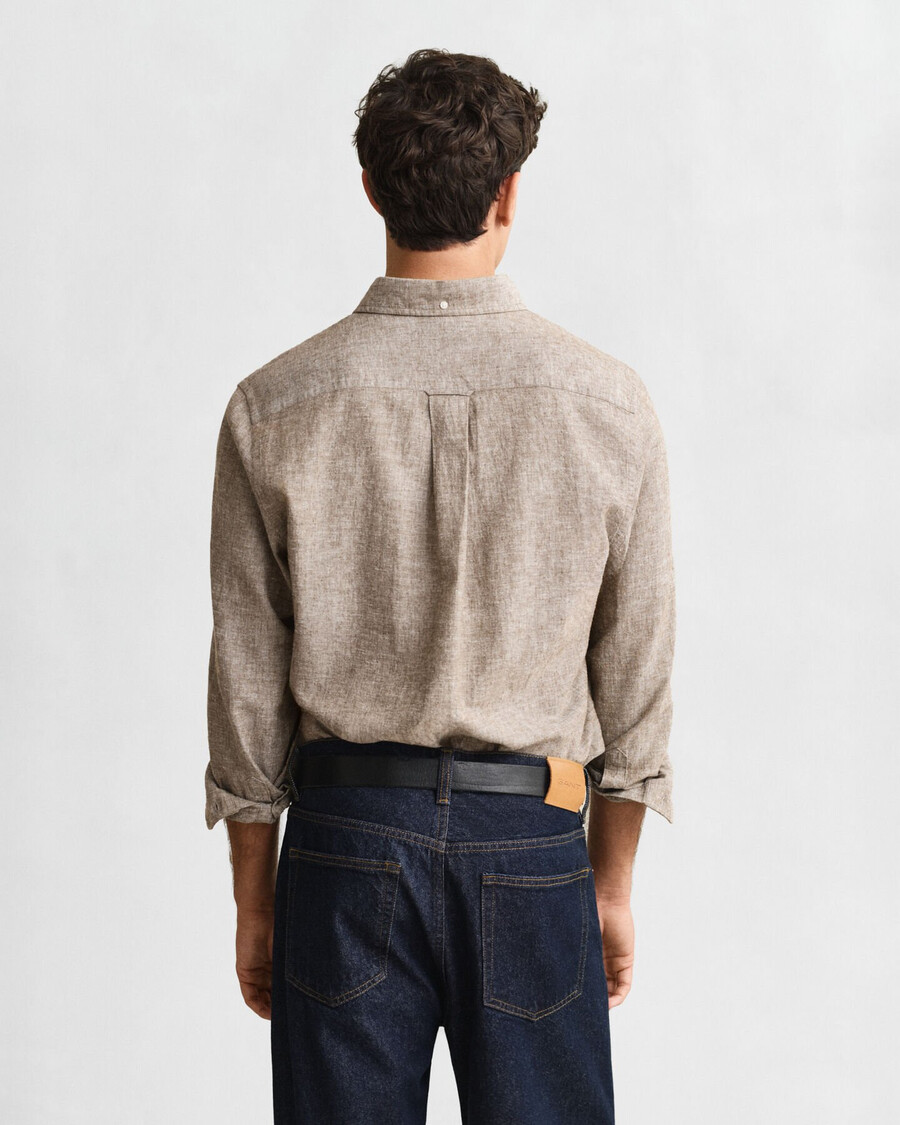 regular fit cotton linen shirt - mahogany brown