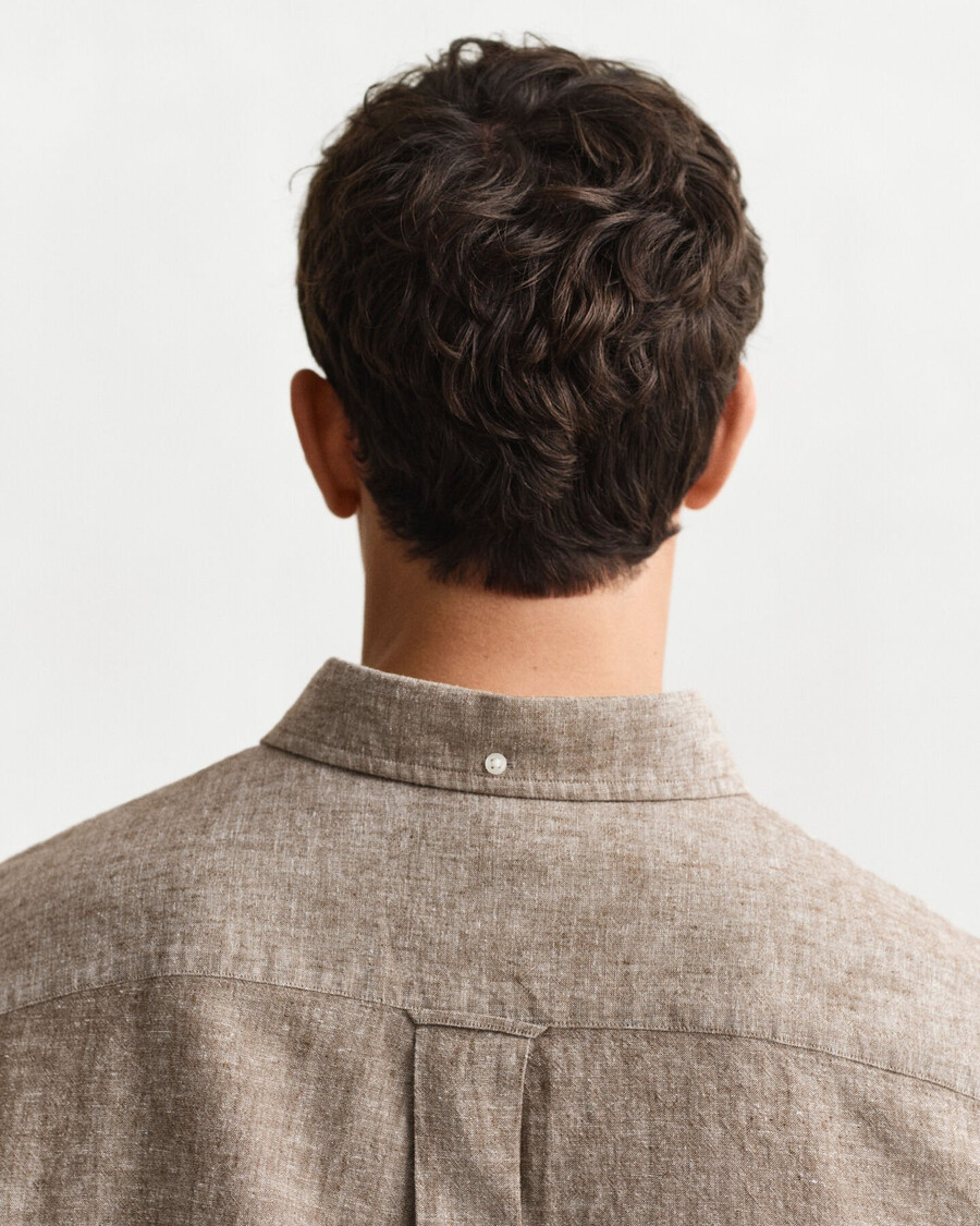 regular fit cotton linen shirt - mahogany brown