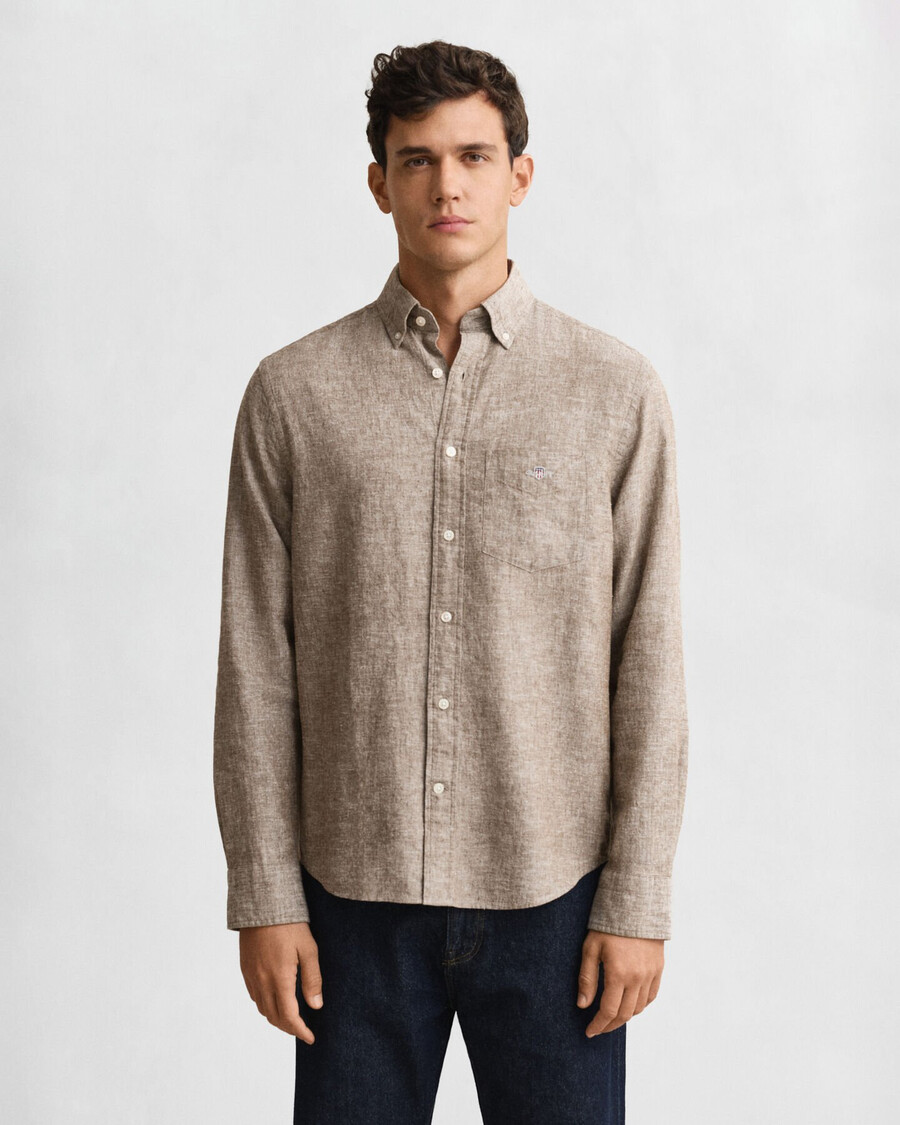 regular fit cotton linen shirt - mahogany brown