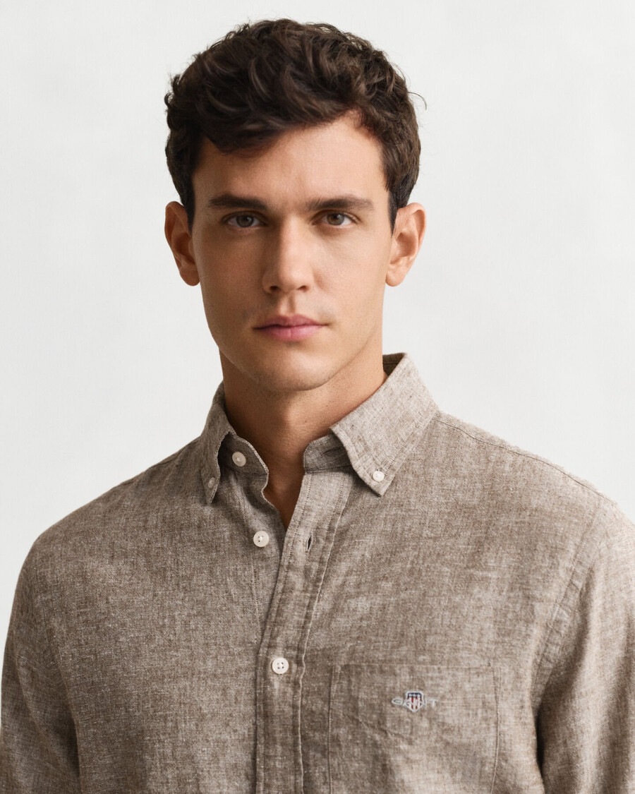 regular fit cotton linen shirt - mahogany brown