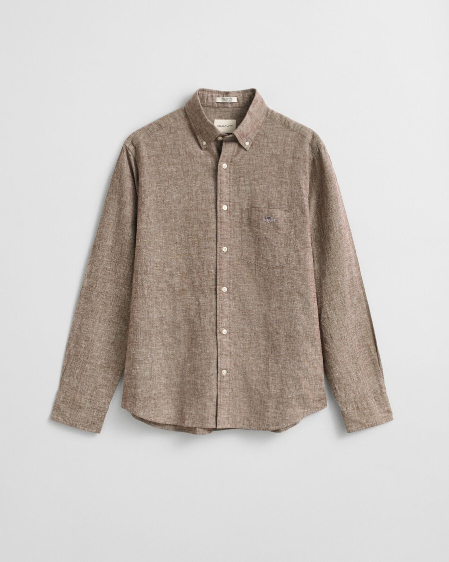 regular fit cotton linen shirt - mahogany brown