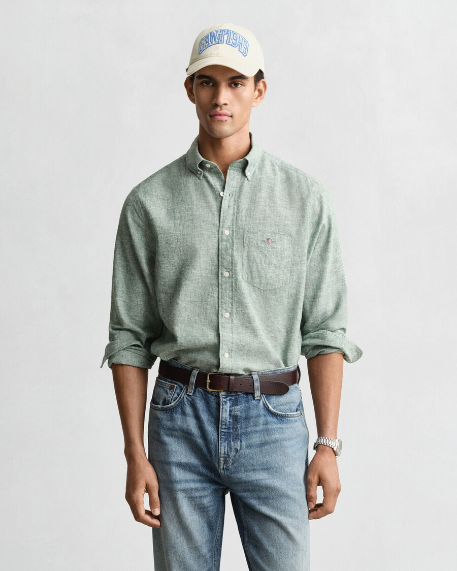 regular fit cotton linen shirt - woody green
