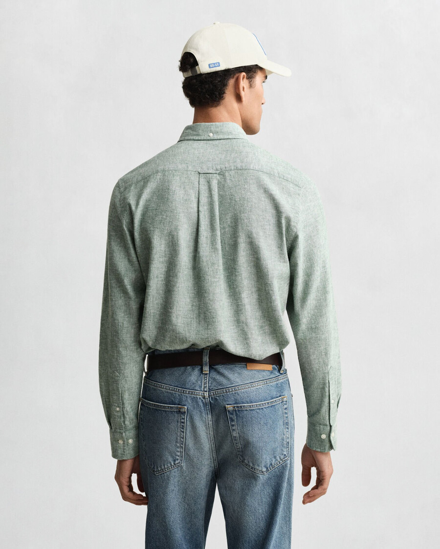 regular fit cotton linen shirt - woody green