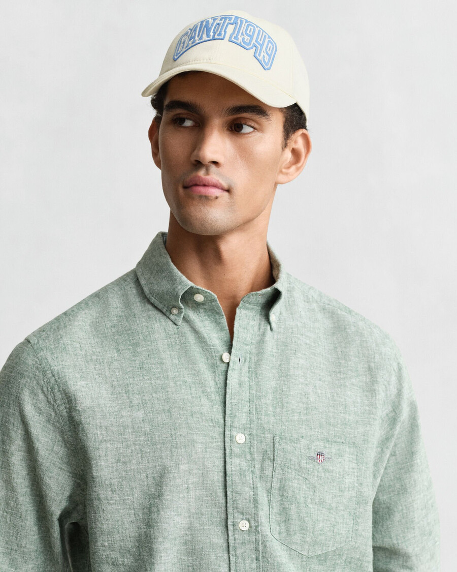 regular fit cotton linen shirt - woody green