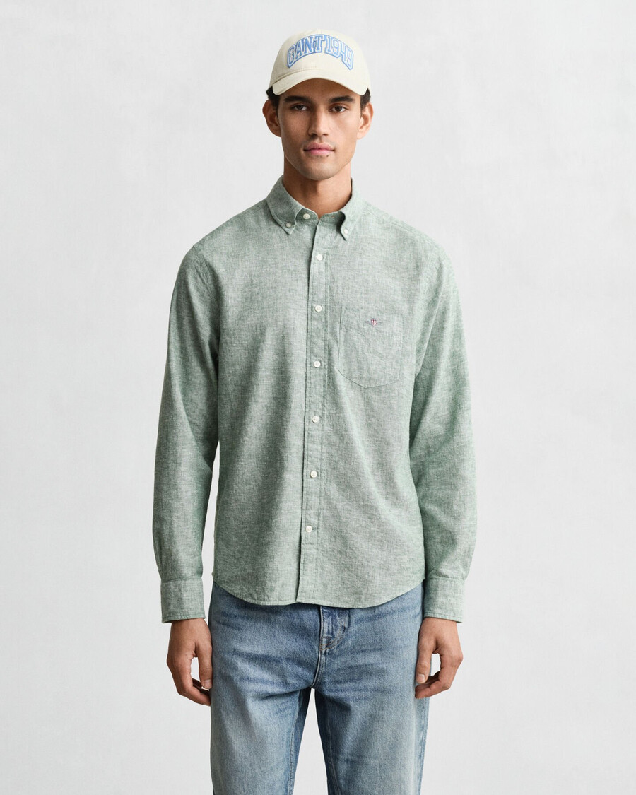 regular fit cotton linen shirt - woody green