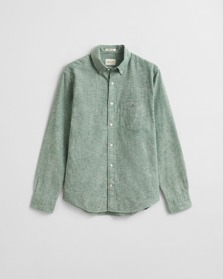regular fit cotton linen shirt - woody green