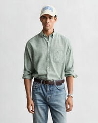 regular fit cotton linen shirt - woody green