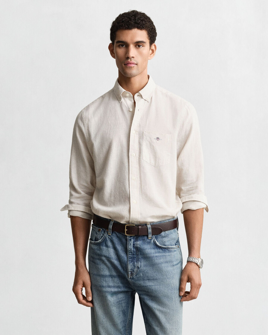 regular fit cotton linen shirt - putty
