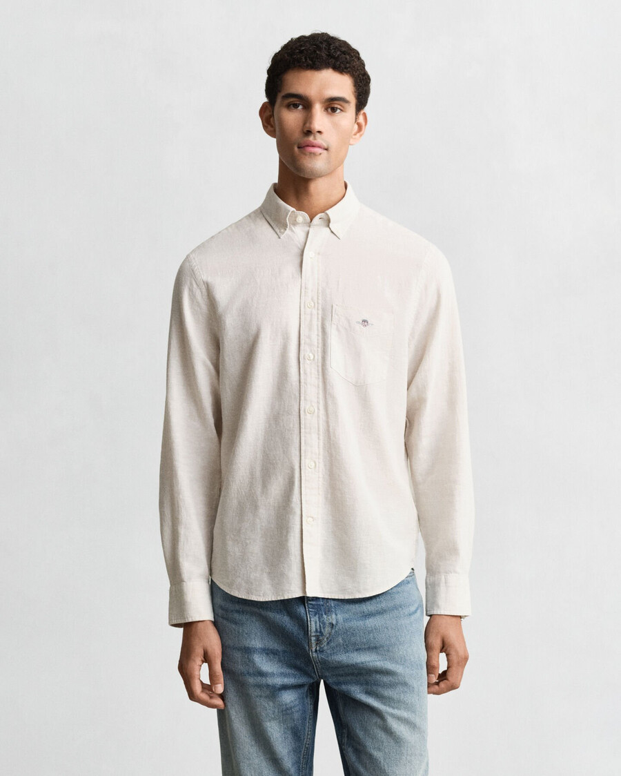 regular fit cotton linen shirt - putty
