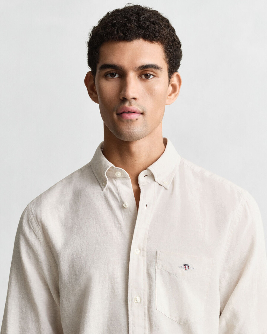 regular fit cotton linen shirt - putty