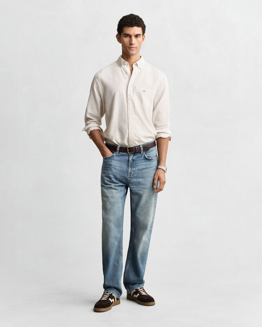 regular fit cotton linen shirt - putty
