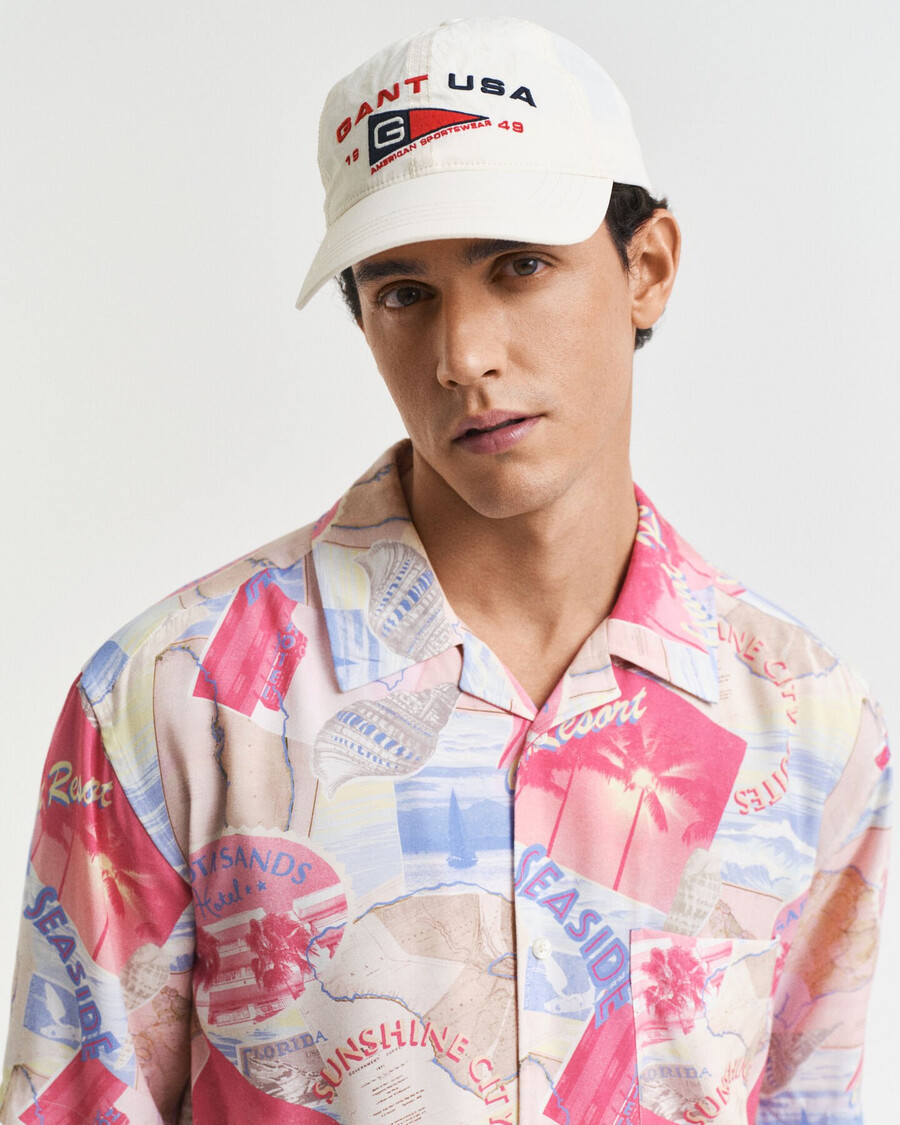 relaxed fit resort print short sleeve shirt - fresh blue