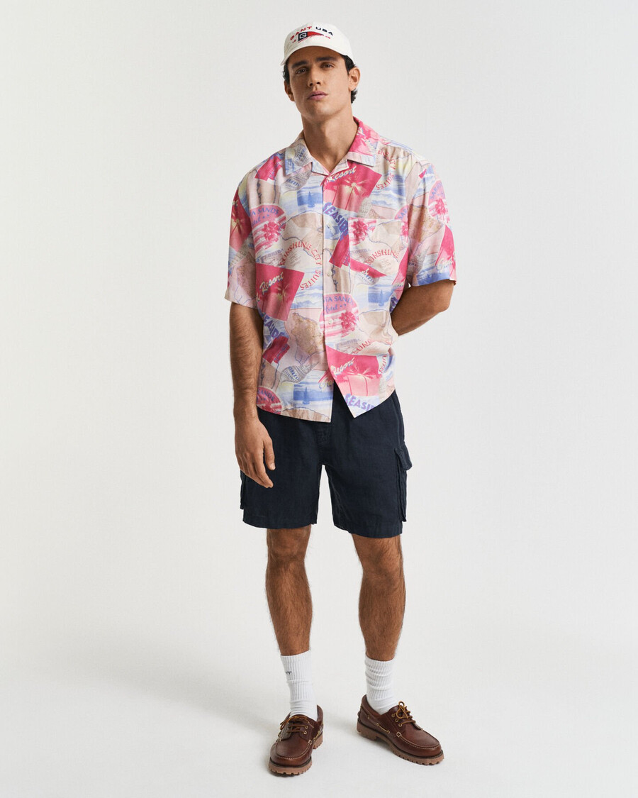 relaxed fit resort print short sleeve shirt - fresh blue