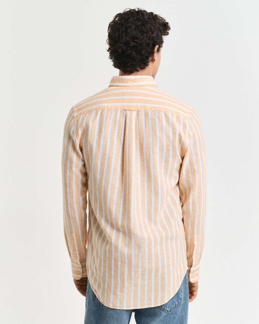 regular fit striped cotton linen shirt - peachy orange