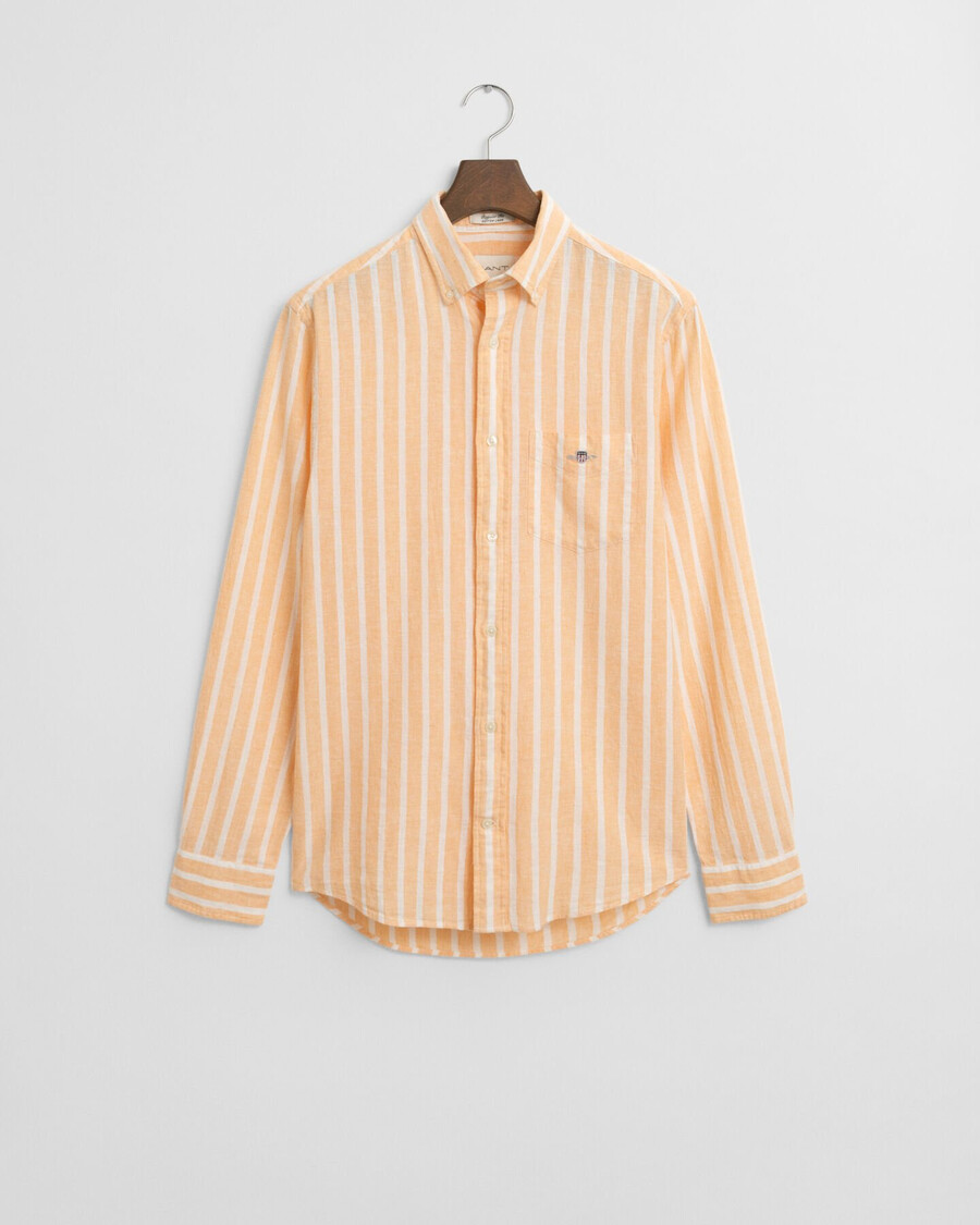 regular fit striped cotton linen shirt - peachy orange