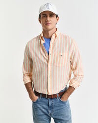 regular fit striped cotton linen shirt - peachy orange