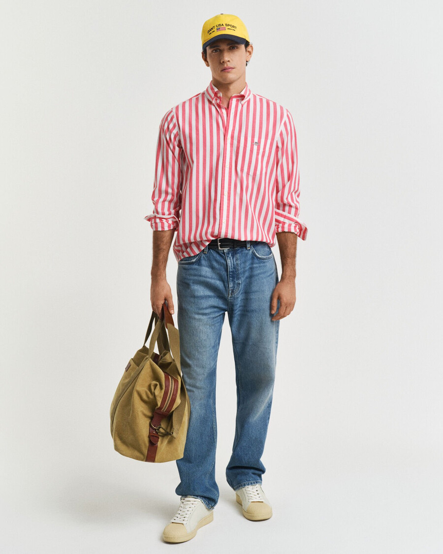 regular fit striped classic poplin shirt - watermelon red