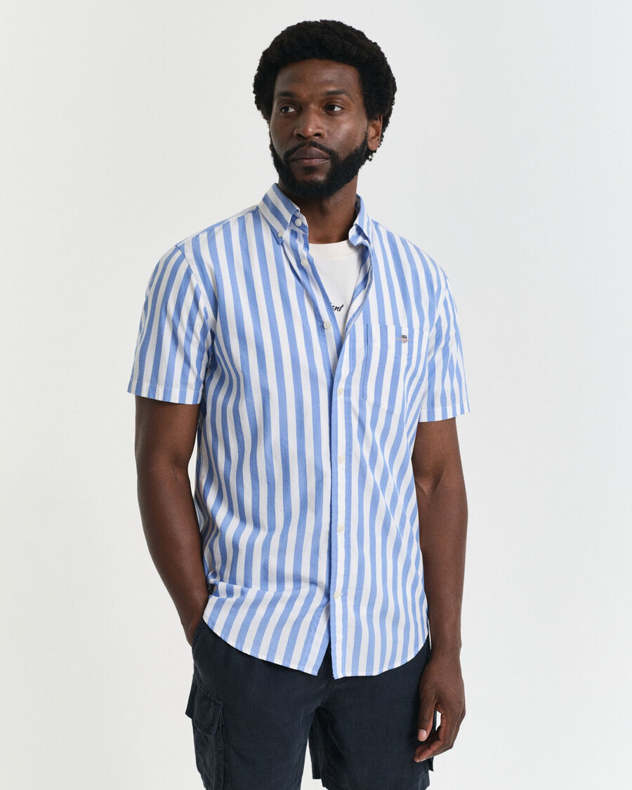 regular fit striped classic poplin short sleeve shirt - perfect blue