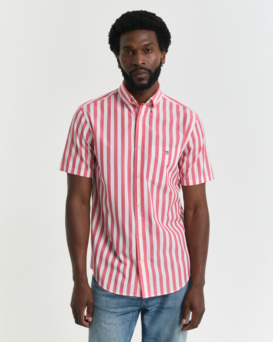 regular fit striped classic poplin short sleeve shirt - watermelon red