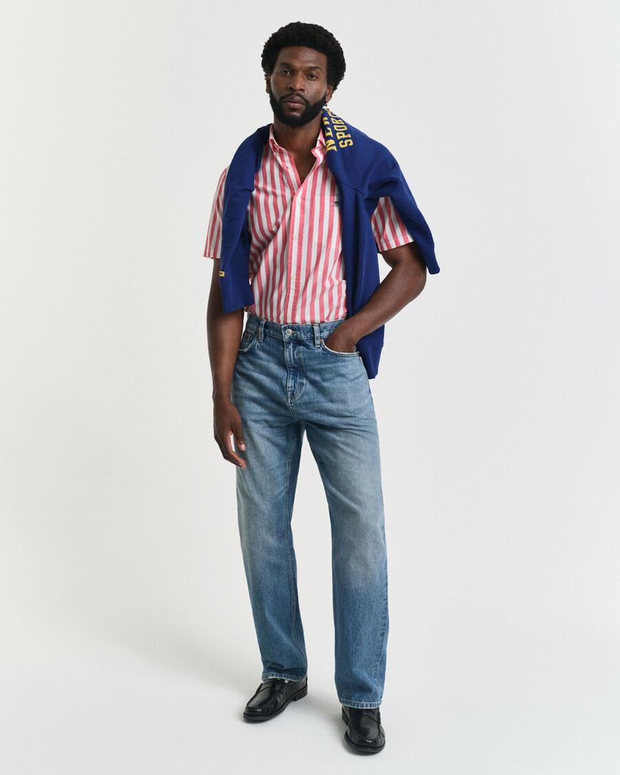 regular fit striped classic poplin short sleeve shirt - watermelon red