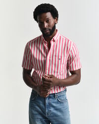 regular fit striped classic poplin short sleeve shirt - watermelon red