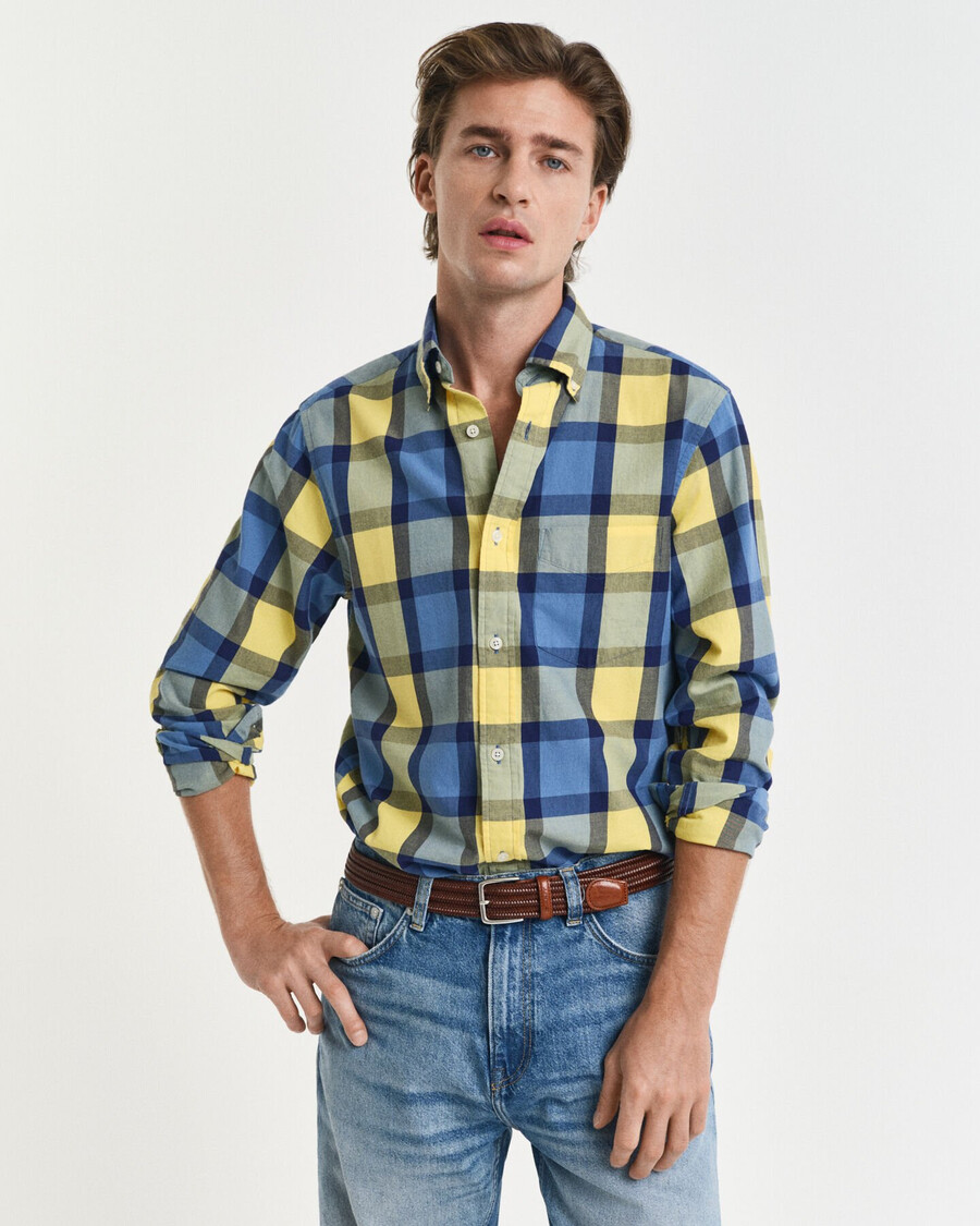 relaxed fit checked twill shirt - smooth yellow