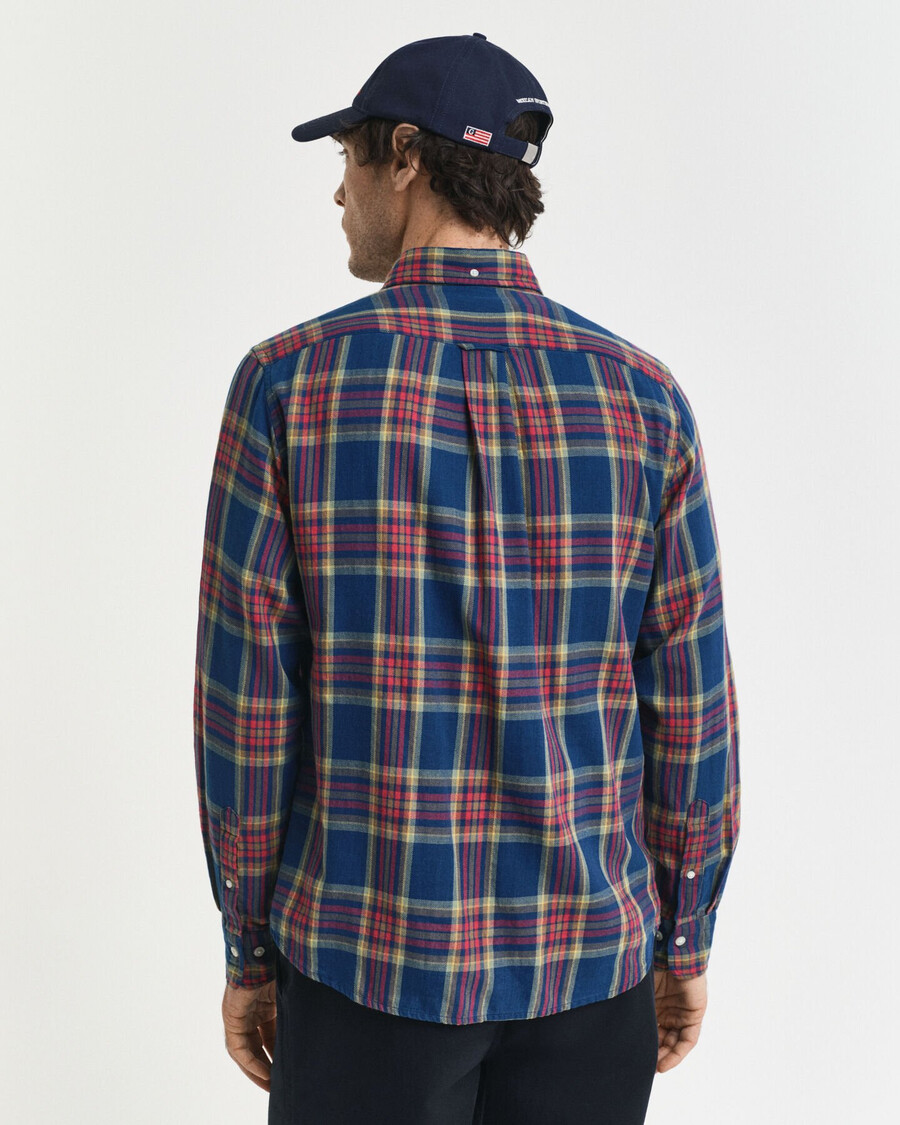 regular fit checked indigo twill shirt - indigo