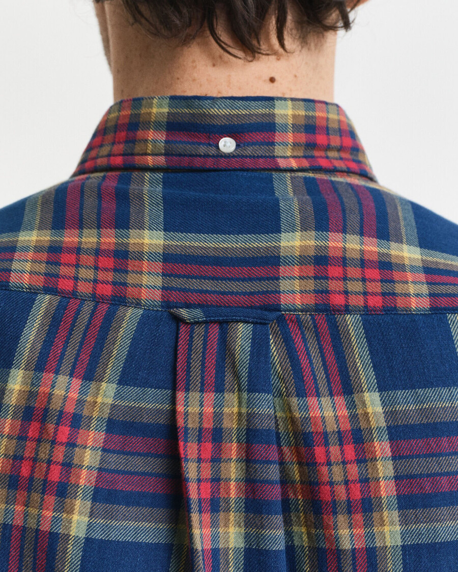 regular fit checked indigo twill shirt - indigo