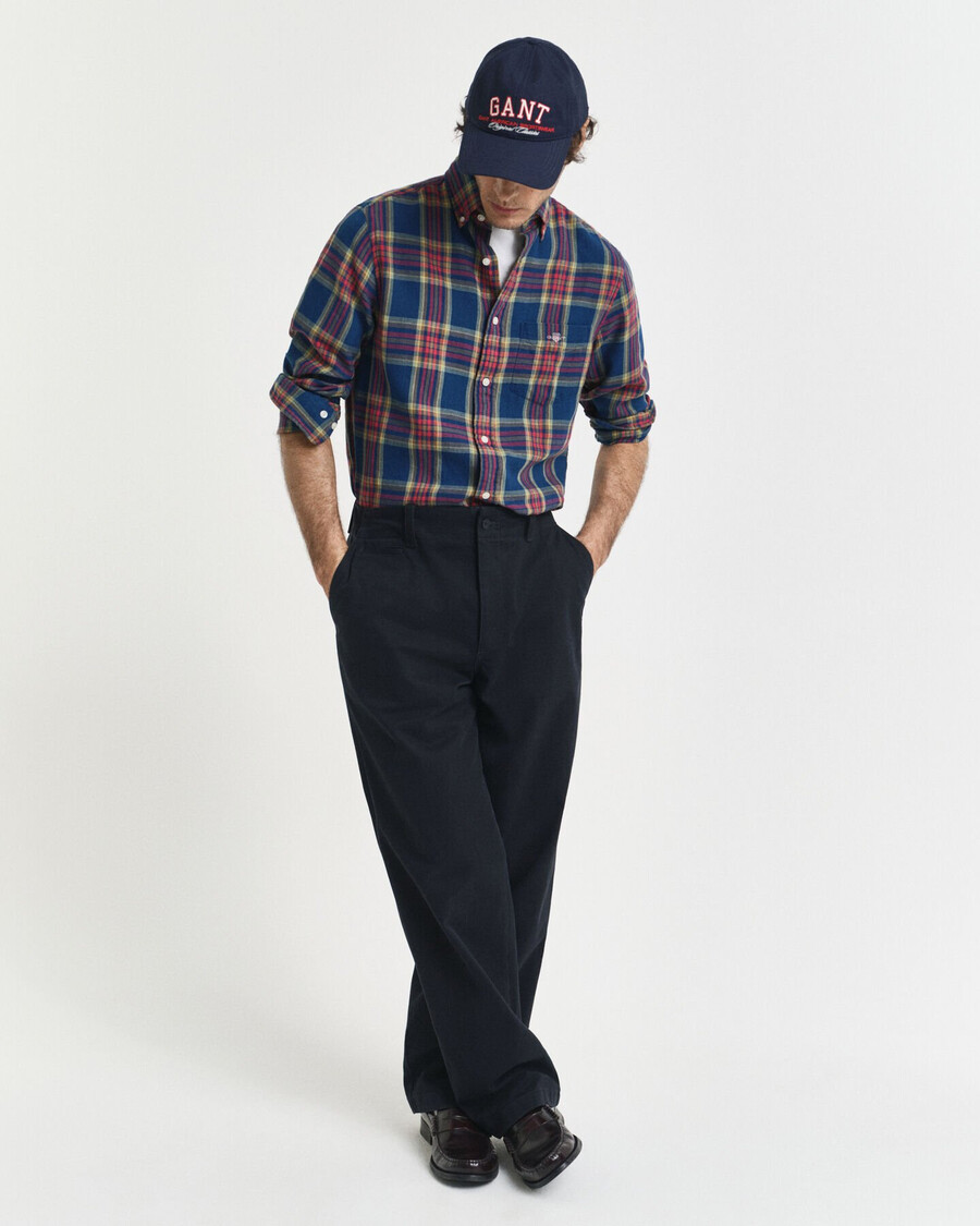 regular fit checked indigo twill shirt - indigo