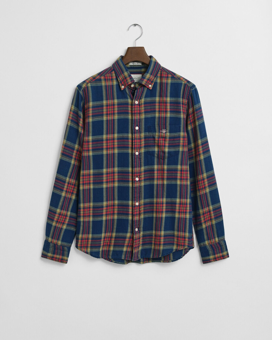 regular fit checked indigo twill shirt - indigo