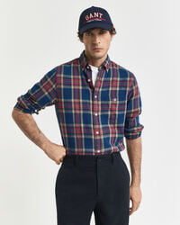 regular fit checked indigo twill shirt - indigo