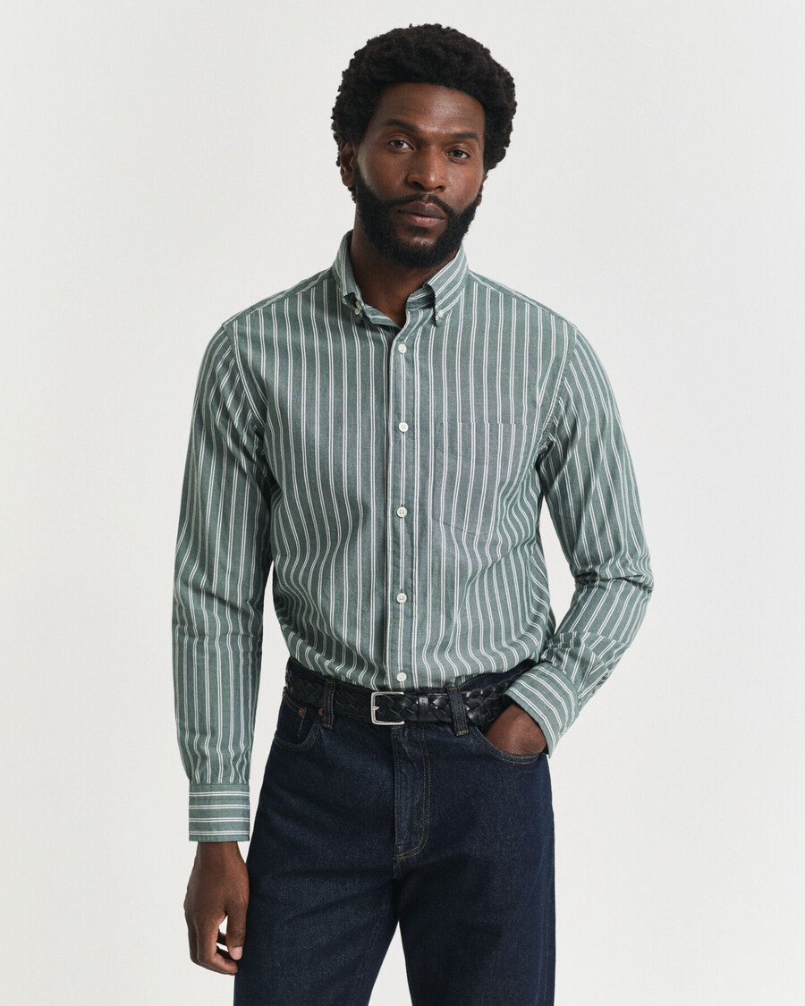 regular fit striped archive poplin shirt - forest green