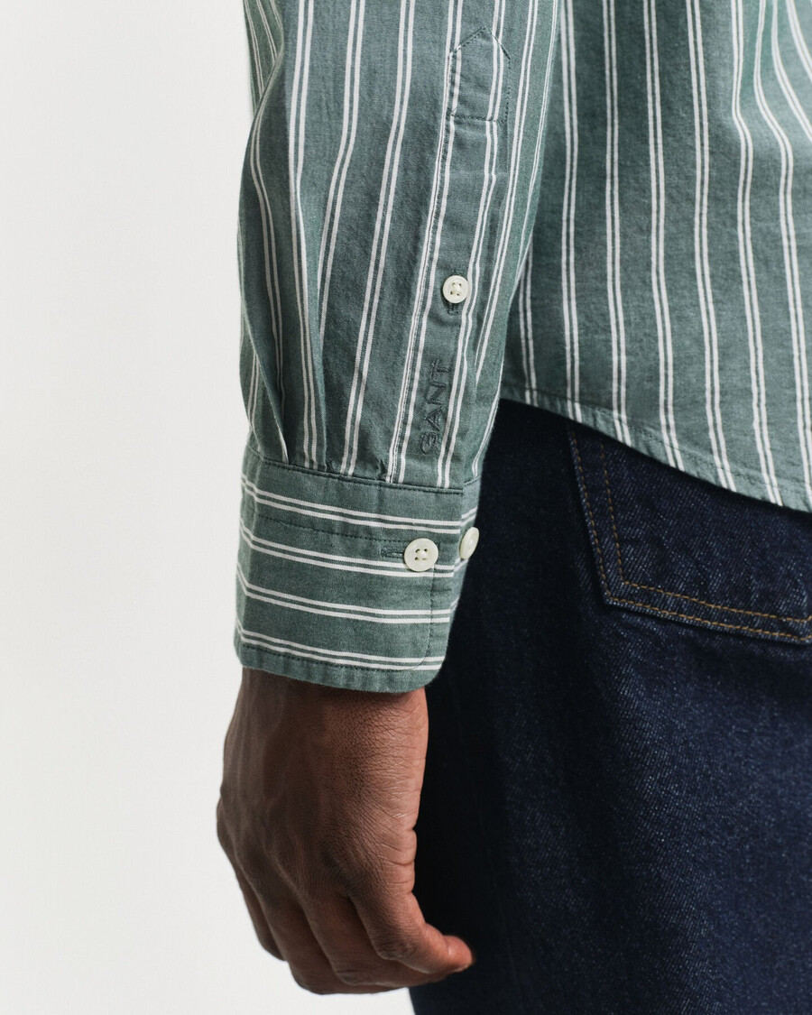 regular fit striped archive poplin shirt - forest green