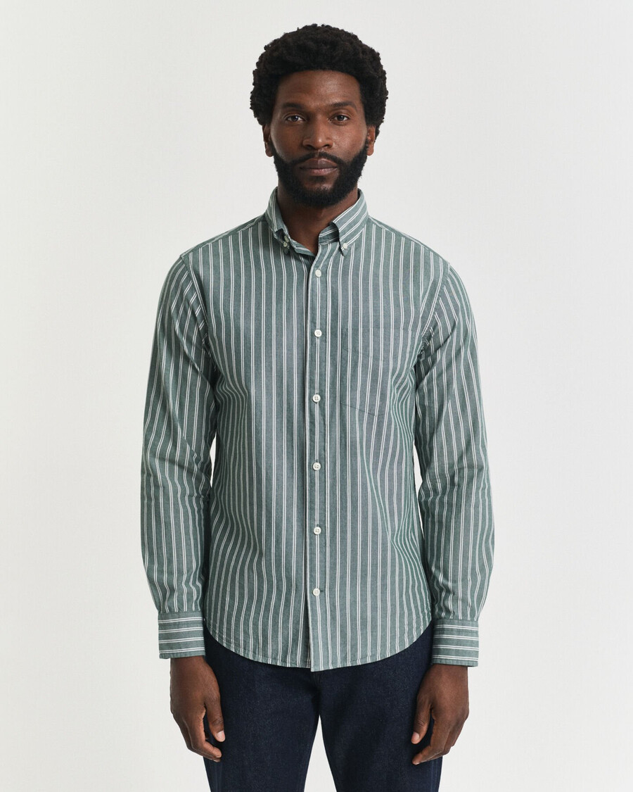 regular fit striped archive poplin shirt - forest green