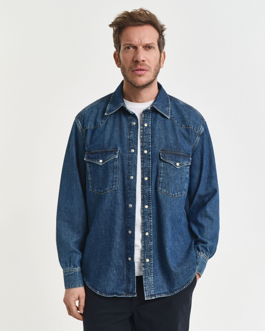 relaxed fit denim rodeo shirt - mid blue vintage
