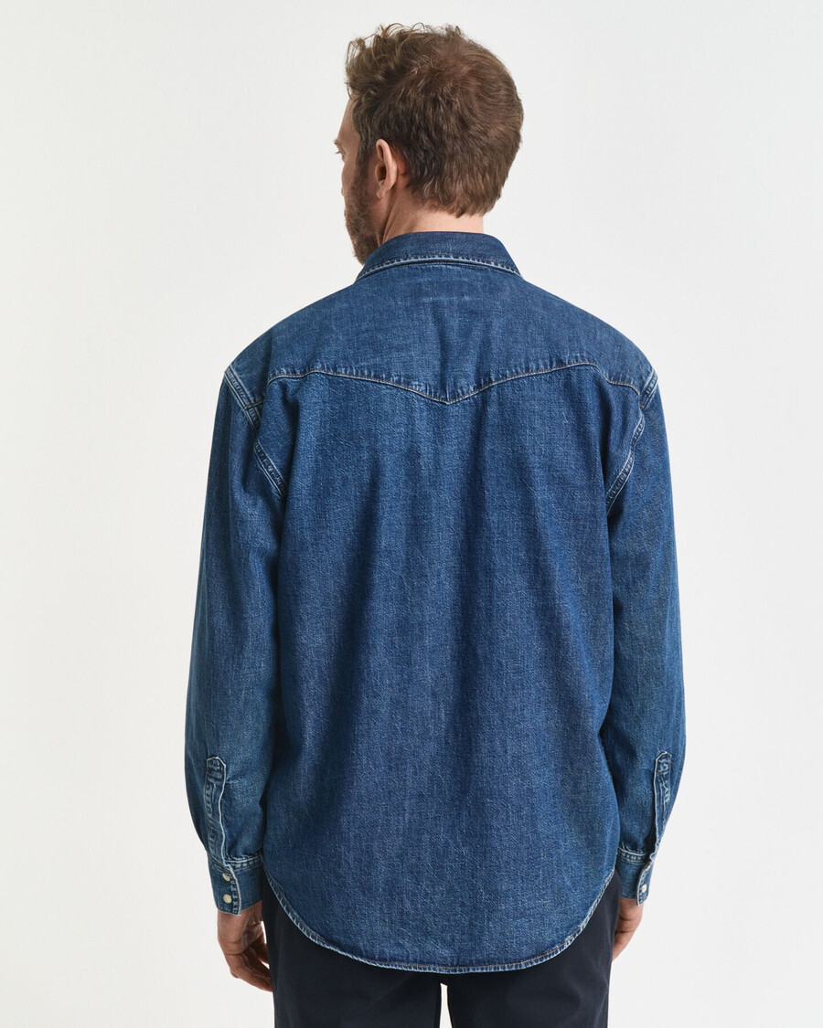 relaxed fit denim rodeo shirt - mid blue vintage