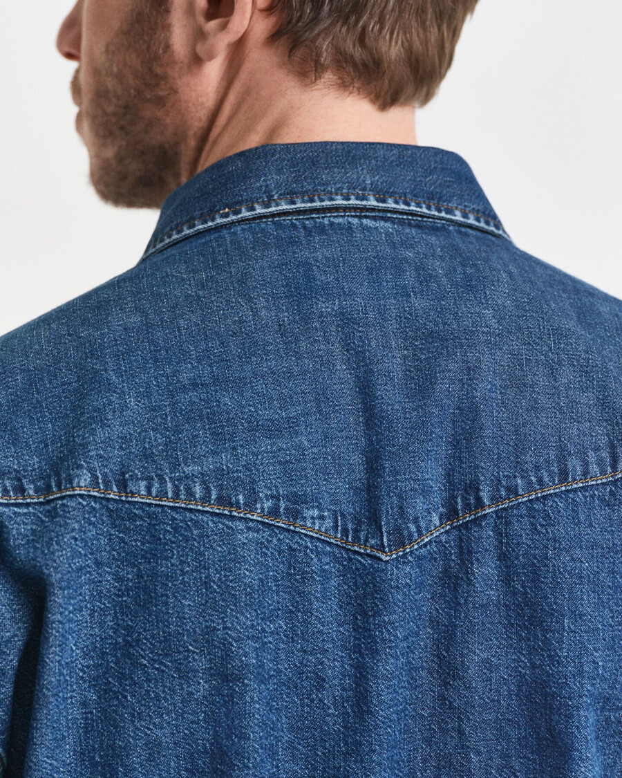 relaxed fit denim rodeo shirt - mid blue vintage