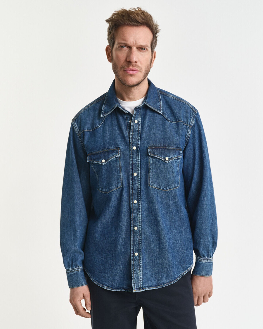 relaxed fit denim rodeo shirt - mid blue vintage