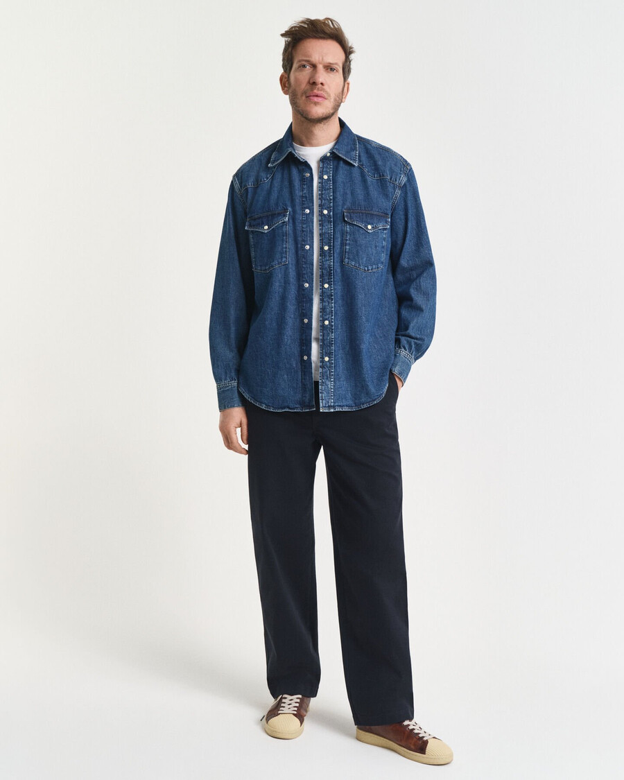 relaxed fit denim rodeo shirt - mid blue vintage