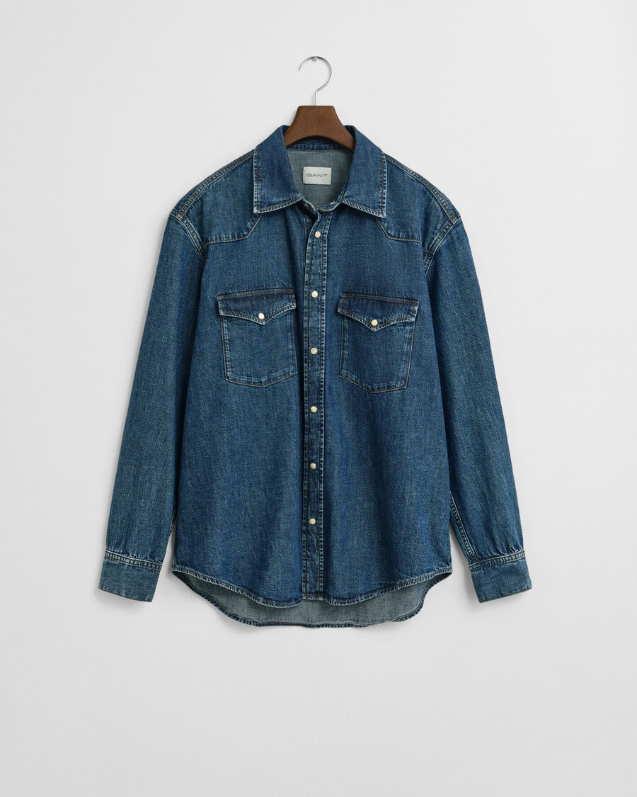 relaxed fit denim rodeo shirt - mid blue vintage