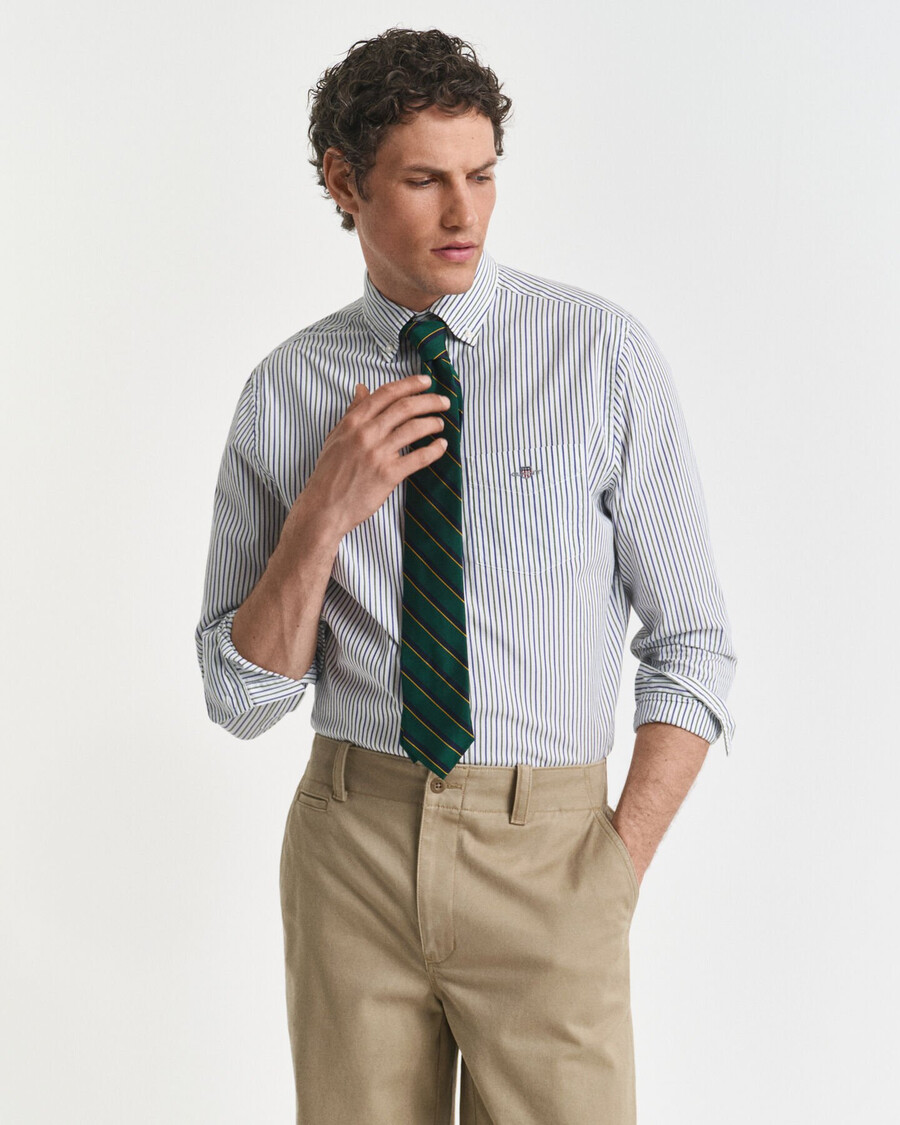 regular fit striped classic poplin shirt - forest green