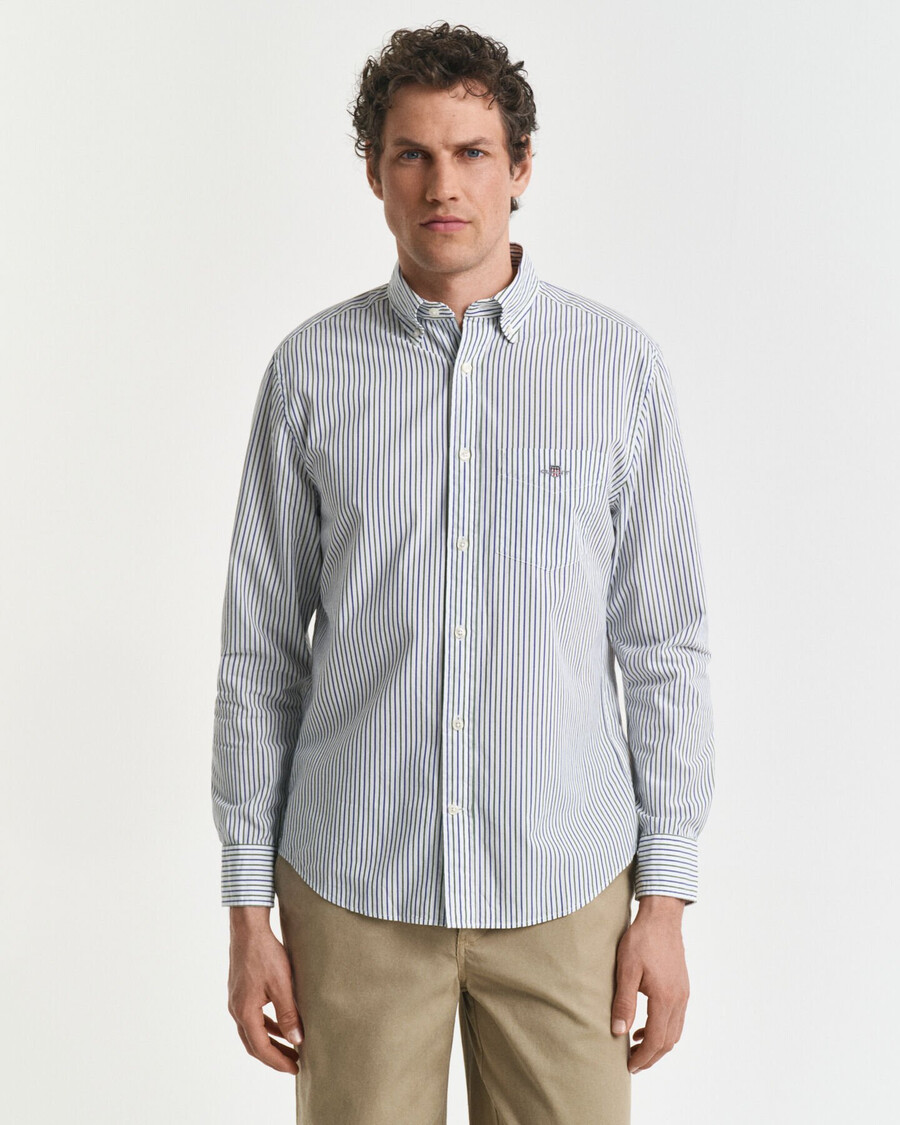 regular fit striped classic poplin shirt - forest green