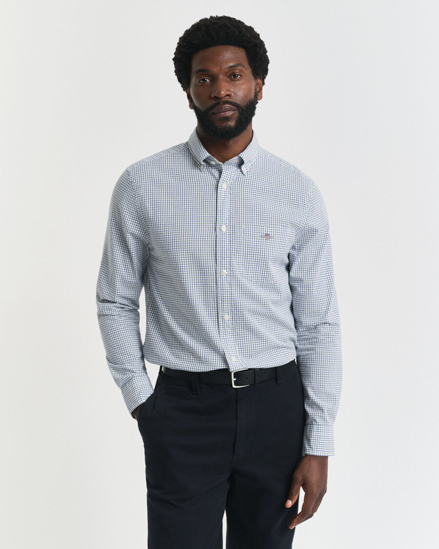 regular fit micro checked classic poplin shirt - forest green