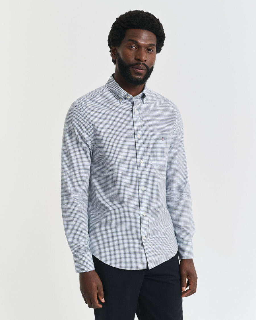 regular fit micro checked classic poplin shirt - forest green